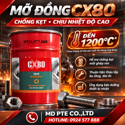 MỠ ĐỒNG CX80 – SMAR MIEDZIANY/ COPPER GREASE/ COOPER GREASE CHỐNG KẸT BU LÔNG, ĐAI ỐC, CHỊU NHIỆT ĐẾN 1200°C MỠ ĐỒNG CX80 – SMAR MIEDZIANY/ COPPER GREASE/ COOPER GREASE CHỐNG KẸT BU LÔNG, ĐAI ỐC, CHỊU NHIỆT ĐẾN 1200°C